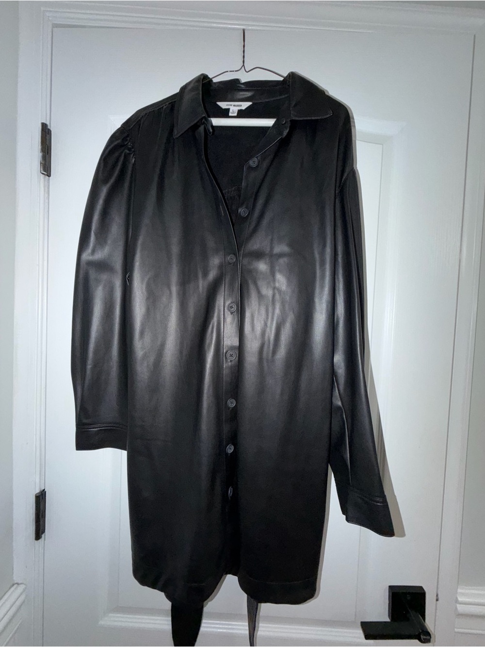 Steve Madden Black Faux Leather Button-Front Trench